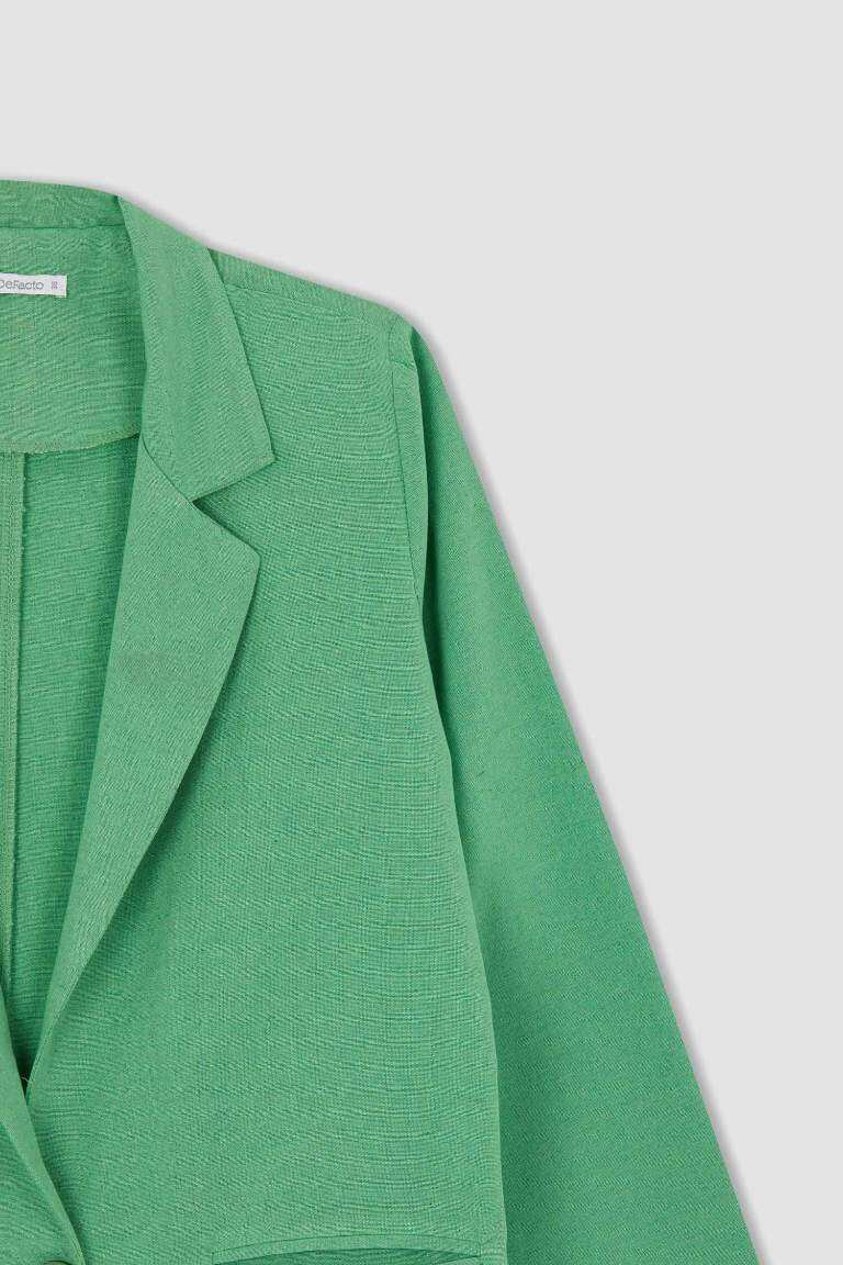 Green WOMAN Regular Fit Linen Blend Blazer 2674026 | DeFacto