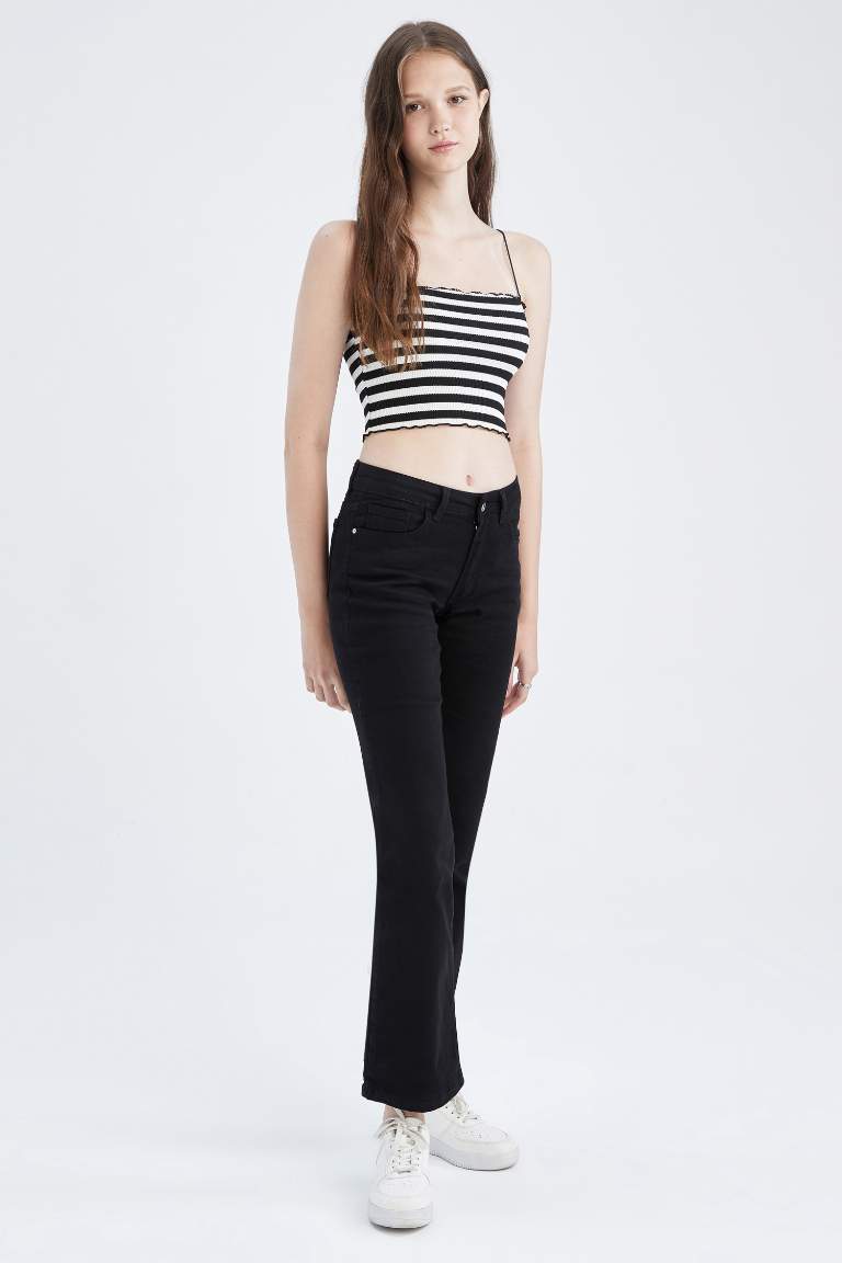 Fitted Striped Waffle Crop Top