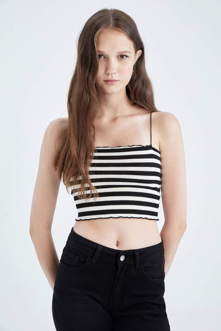 Fitted Striped Waffle Crop Top