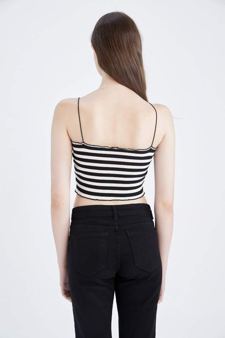 Fitted Striped Waffle Crop Top