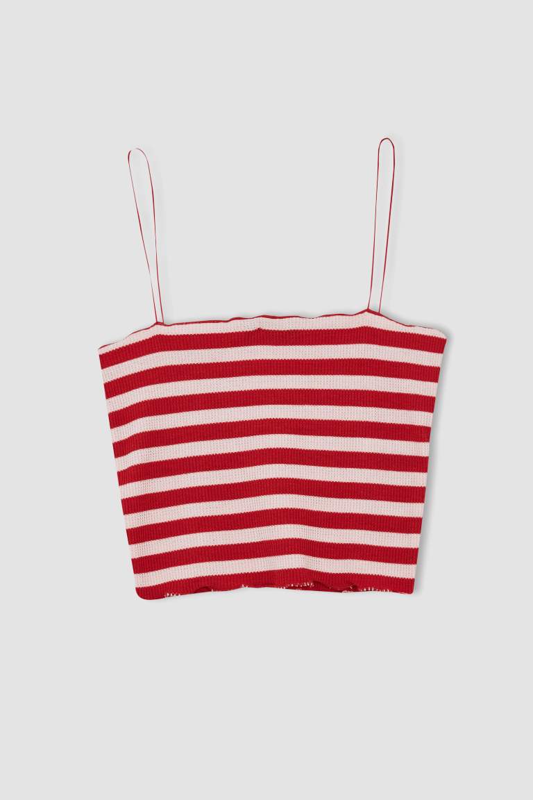 Fitted Striped Waffle Crop Top