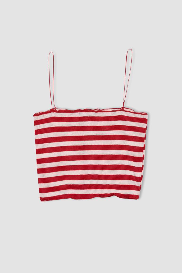 Fitted Striped Waffle Crop Top