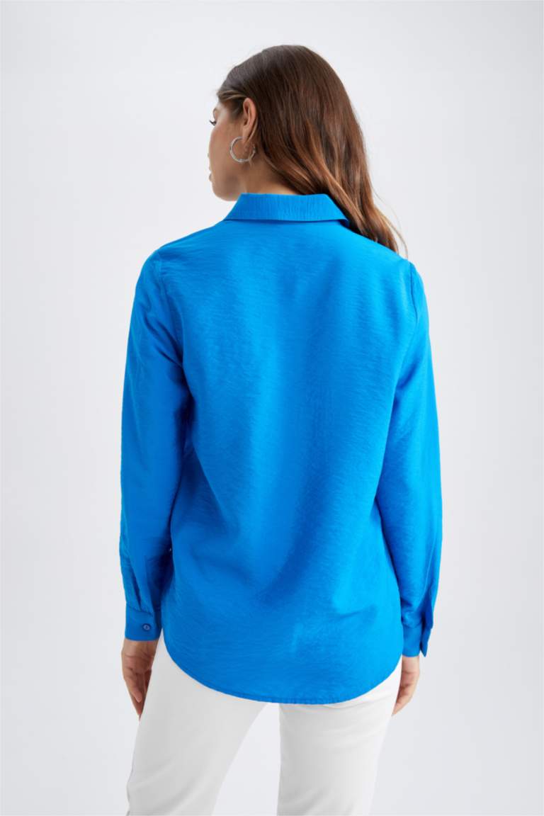 Blue Woman Regular Fit Shirt Collar aerobics Long Sleeve Shirt 2683719 DeFacto
