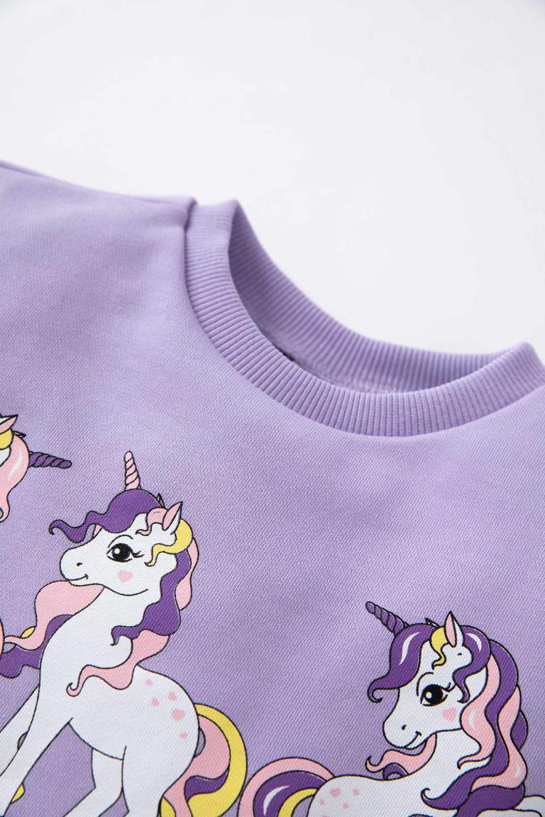 Kız Bebek Bisiklet Yaka Unicorn Baskılı Sweatshirt