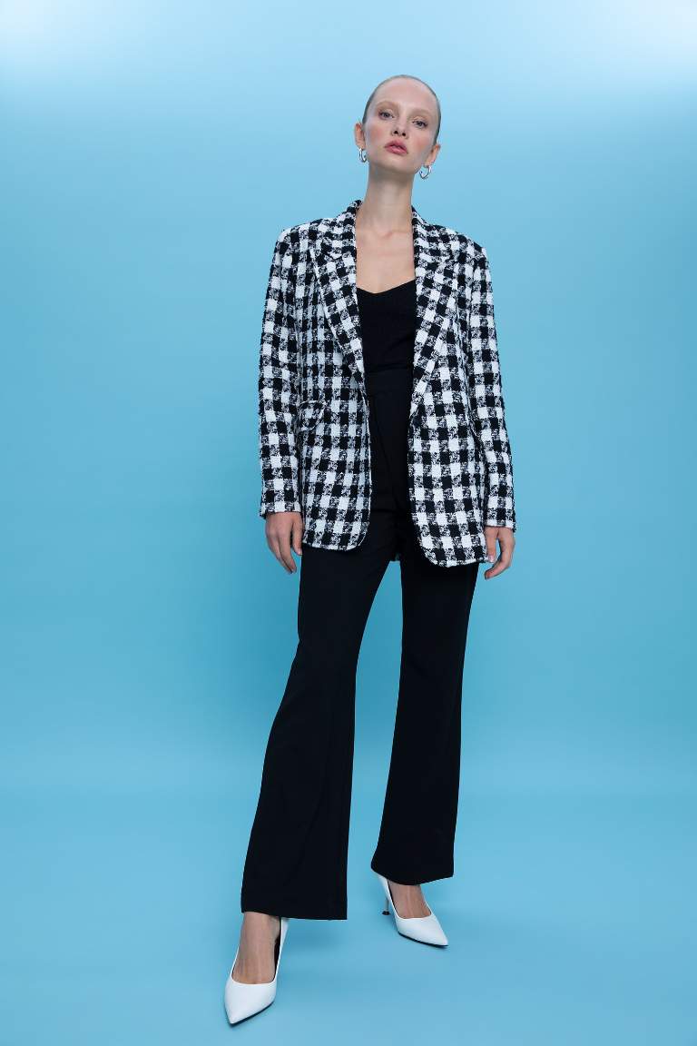 Oversize Fit Kazayağı Desenli Blazer Ceket