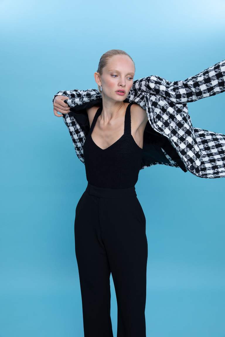 Oversize Fit Kazayağı Desenli Blazer Ceket