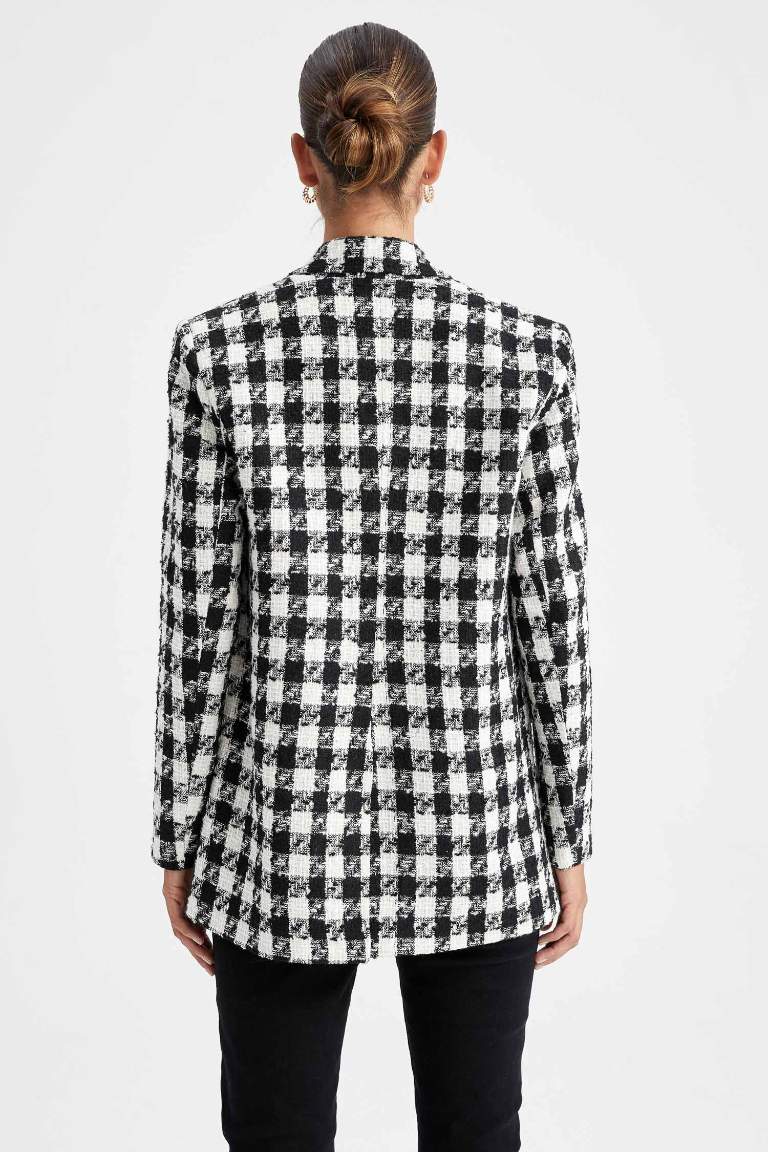 Oversize Fit Kazayağı Desenli Blazer Ceket