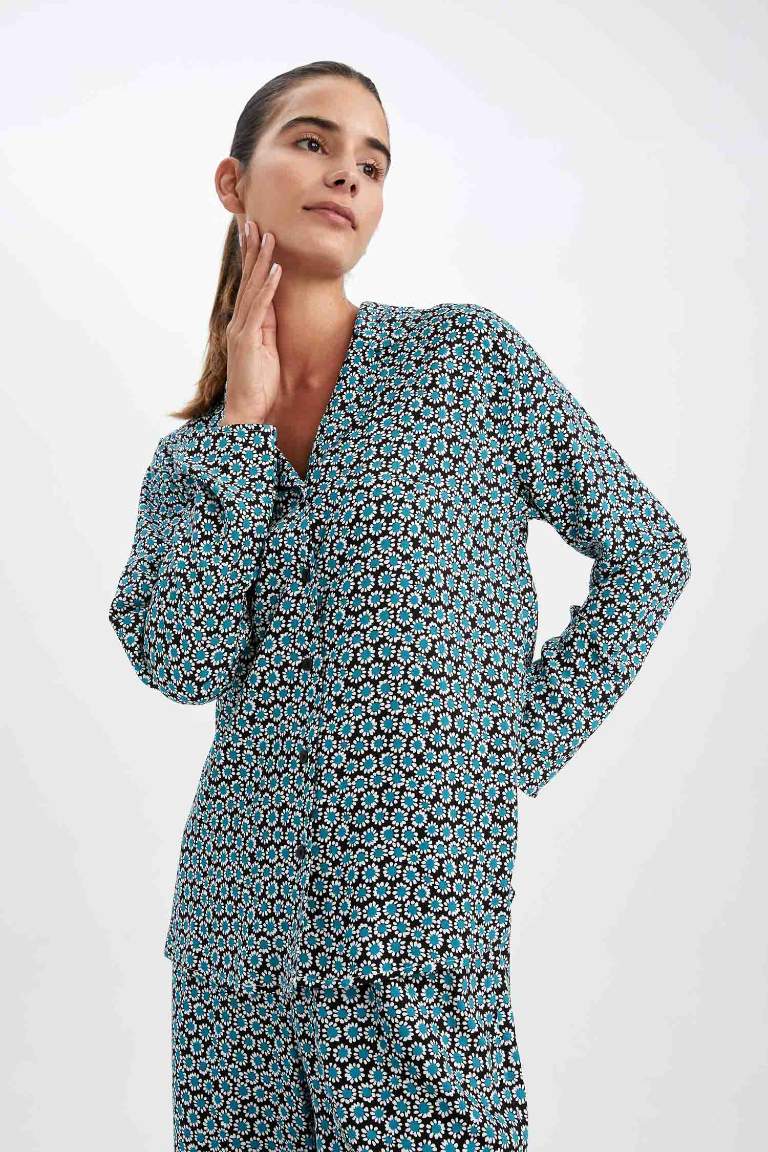 Fall in Love Regular Fit Pijama Yaka Desenli Pijama Üstü