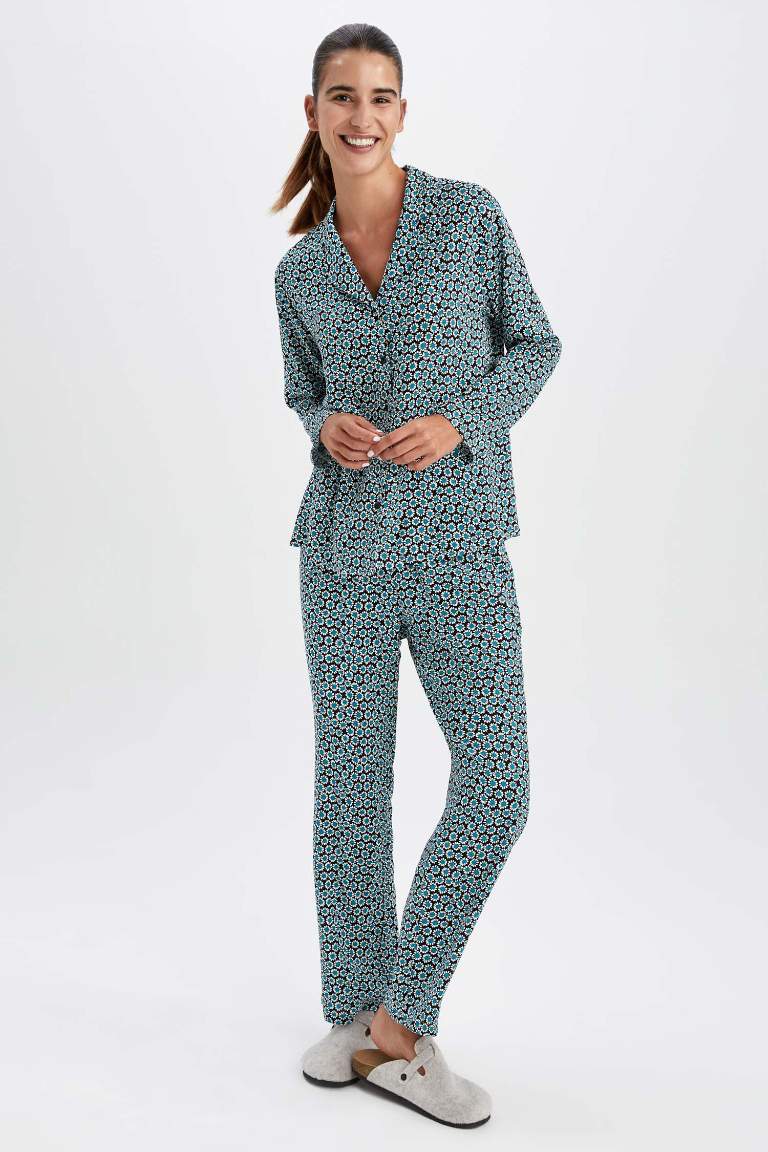 Fall in Love Regular Fit Pijama Yaka Desenli Pijama Üstü