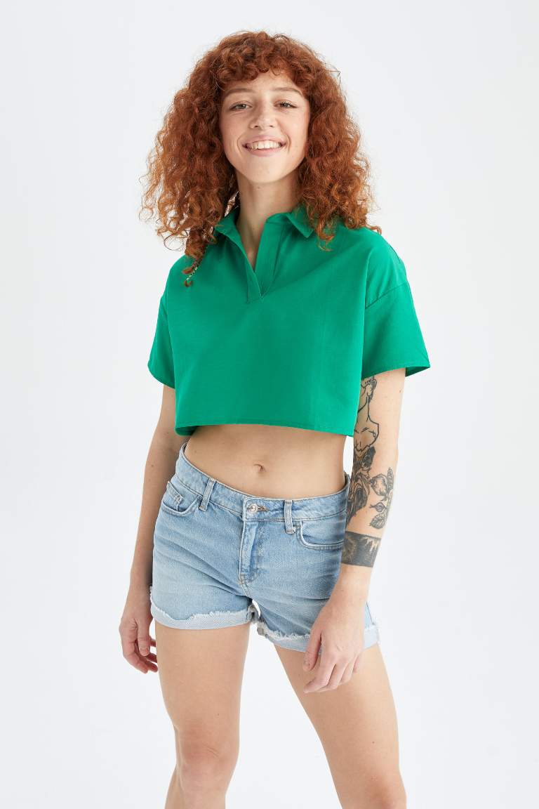 Crop Top Short Sleeve Blouse