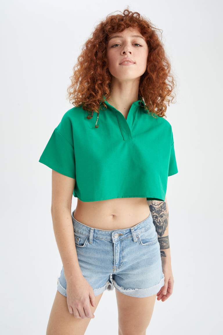 Crop Top Short Sleeve Blouse