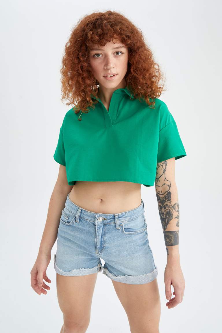 Crop Top Short Sleeve Blouse