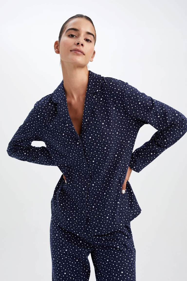 Fall in Love Yılbaşı Temalı Pijama Yaka Uzun Kollu Pijama %100 Pamuk Üstü