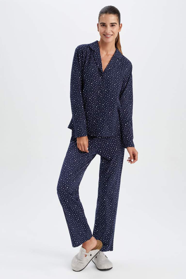 Fall in Love Yılbaşı Temalı Pijama Yaka Uzun Kollu Pijama %100 Pamuk Üstü