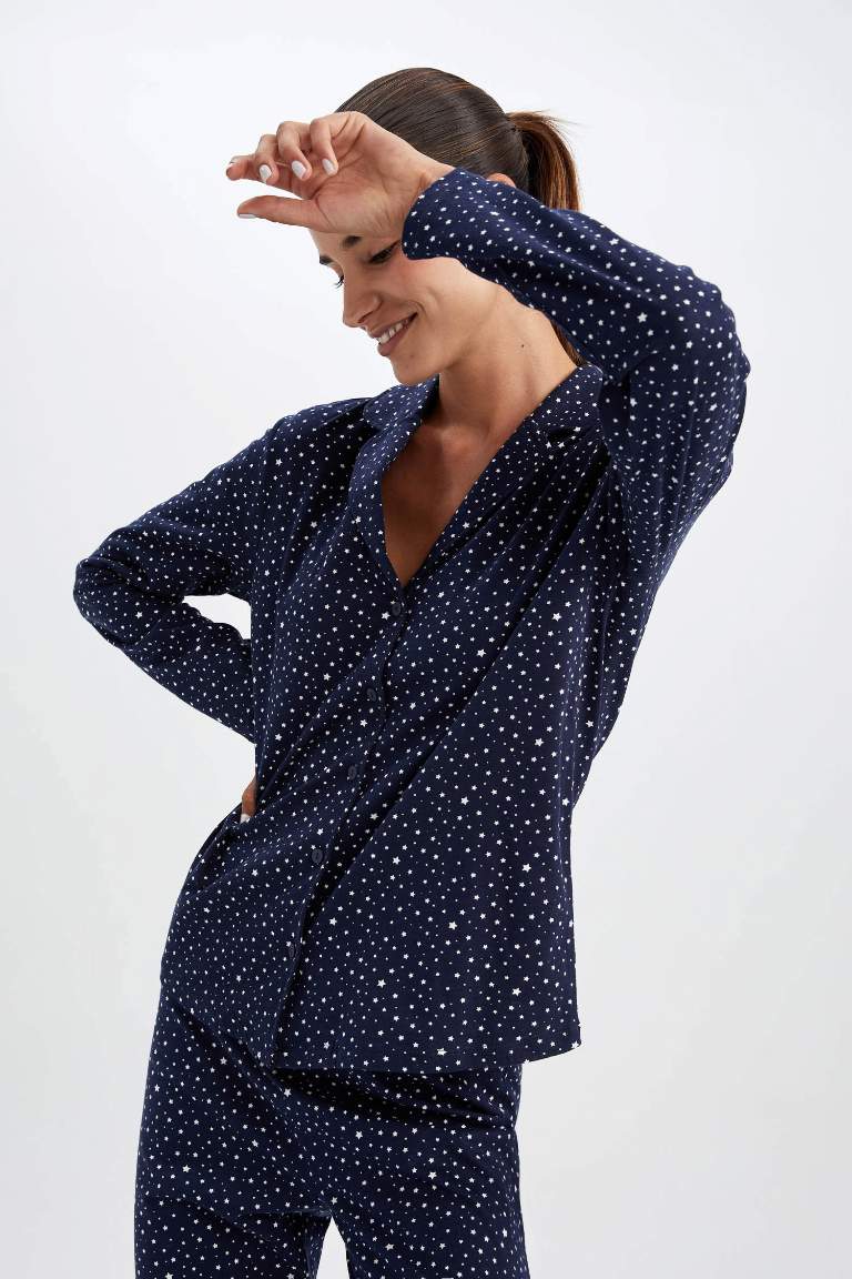 Fall in Love Yılbaşı Temalı Pijama Yaka Uzun Kollu Pijama %100 Pamuk Üstü