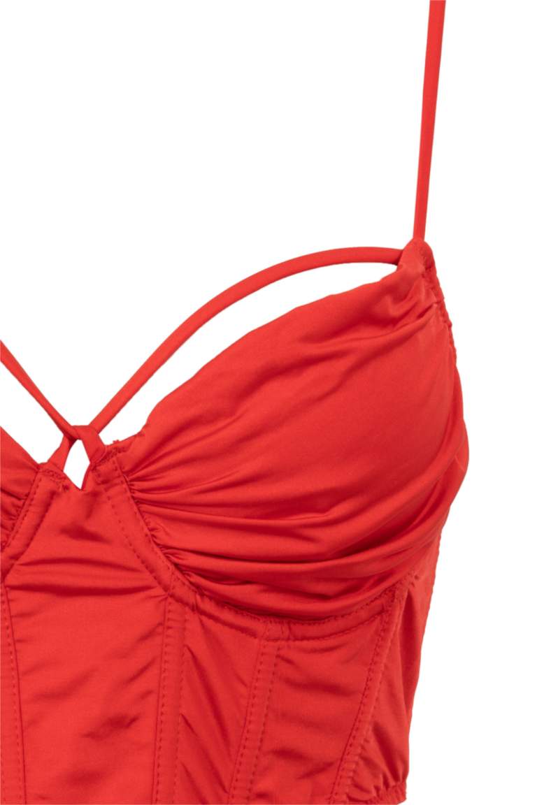 Red WOMAN Fall In Love Underwire Rope Detailed Coverless Padless ...