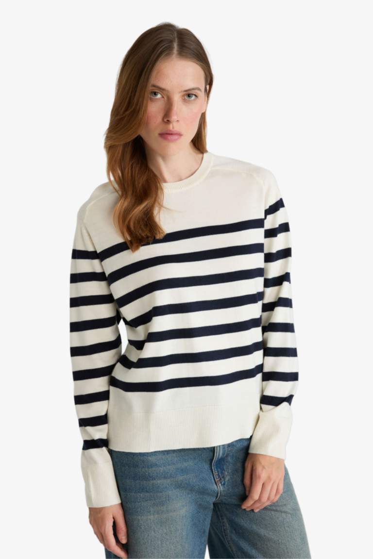 Regular Fit Crew Neck Striped Pullover