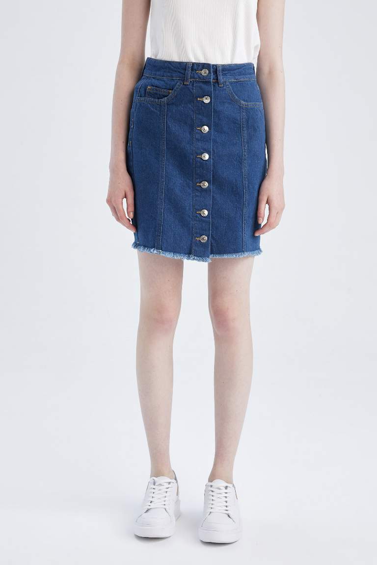 Regular Fit %100 Pamuk Jean Mini Etek