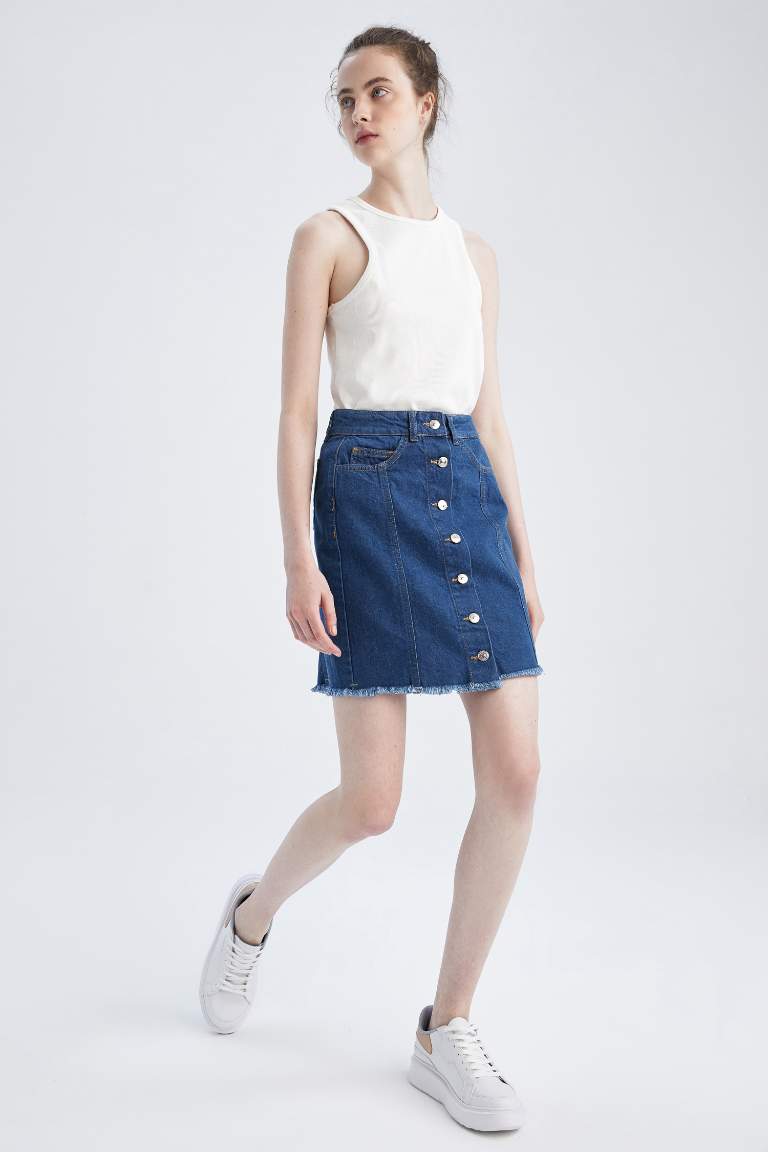 Regular Fit %100 Pamuk Jean Mini Etek