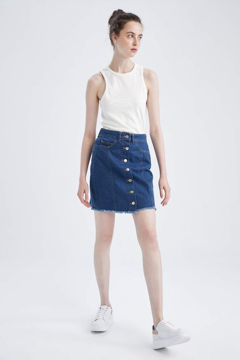 Regular Fit %100 Pamuk Jean Mini Etek