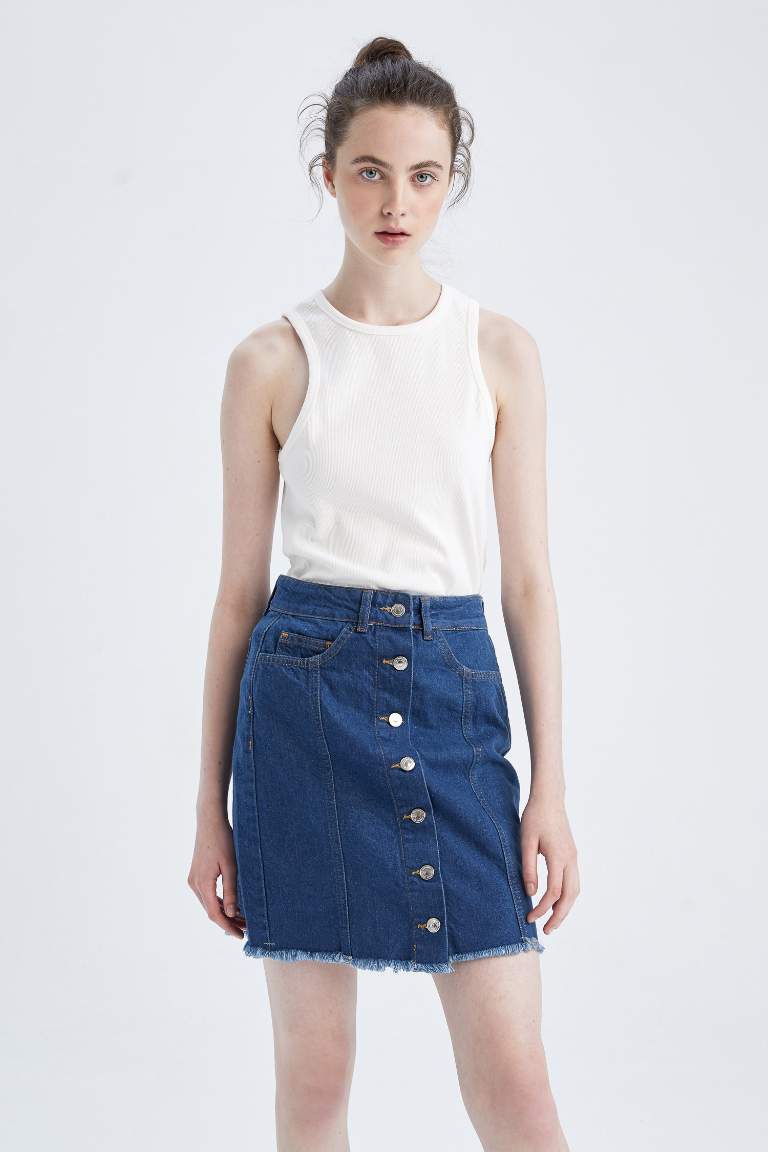 Regular Fit %100 Pamuk Jean Mini Etek