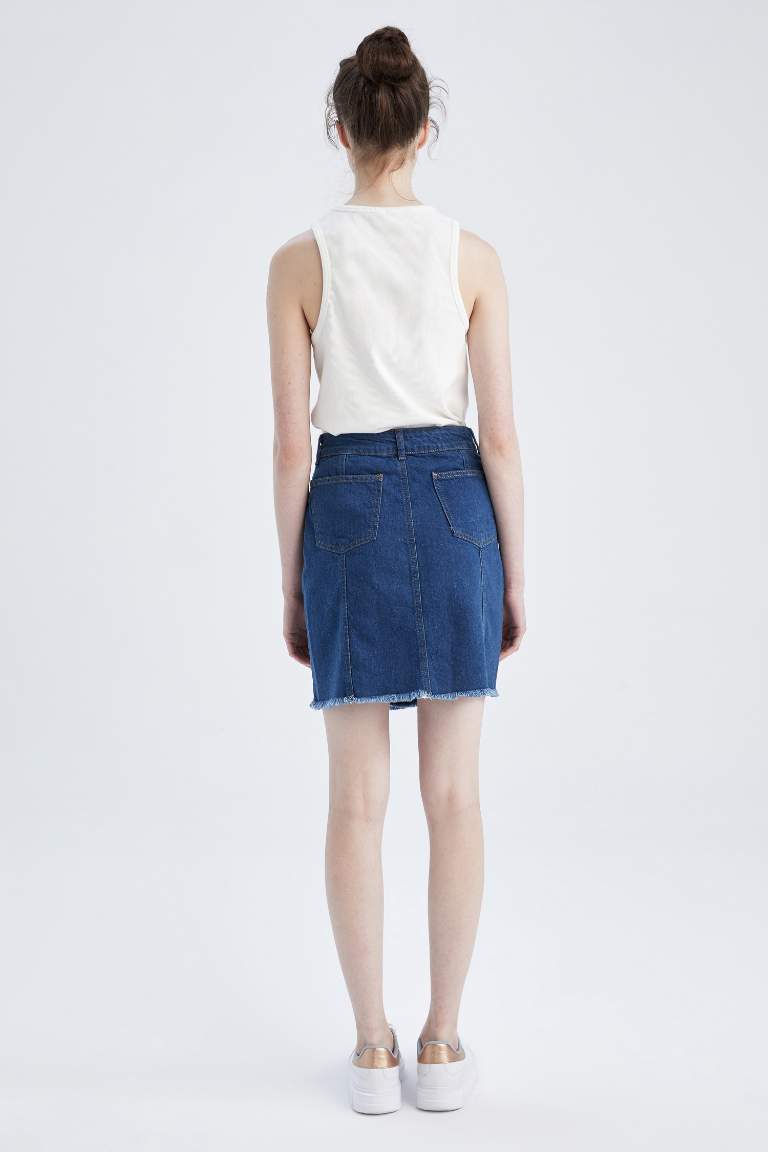 Regular Fit %100 Pamuk Jean Mini Etek