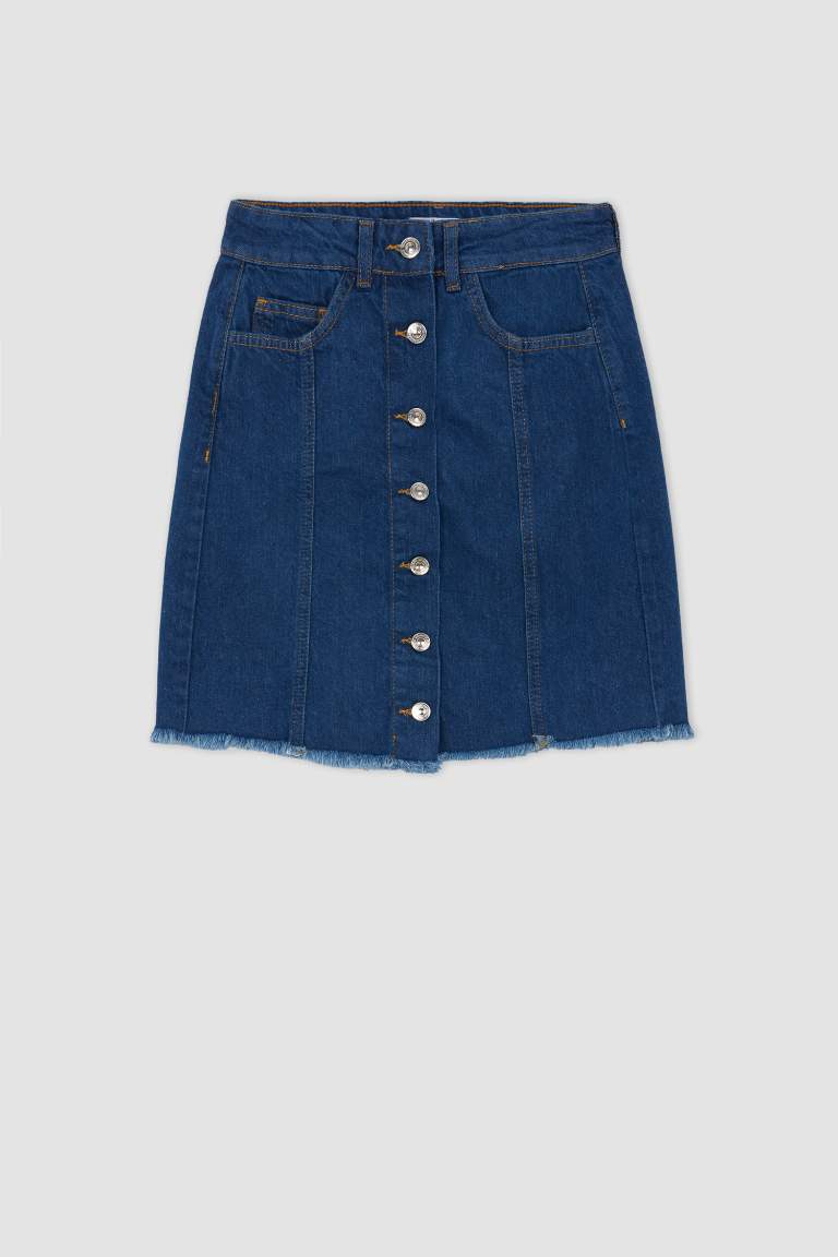 Regular Fit %100 Pamuk Jean Mini Etek