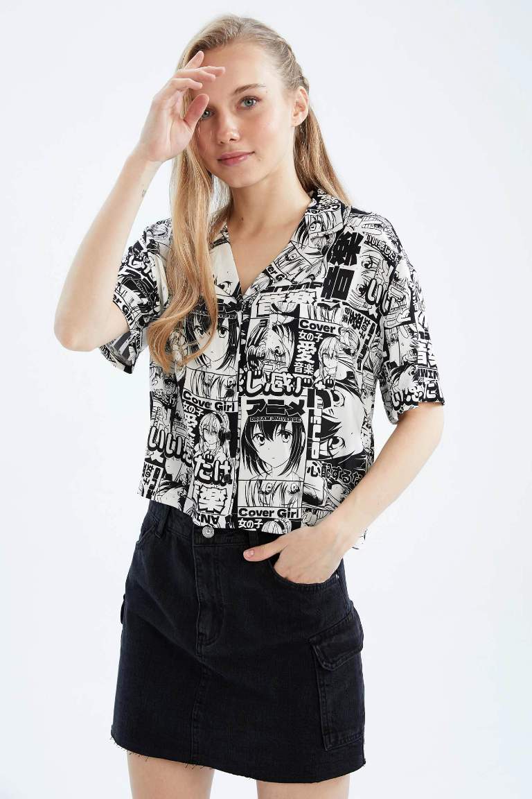 Coool Regular Fit Pajama Collar Printed Short Sleeve Shirt