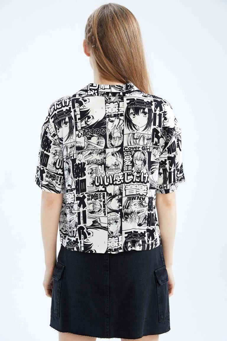 Coool Regular Fit Pajama Collar Printed Short Sleeve Shirt