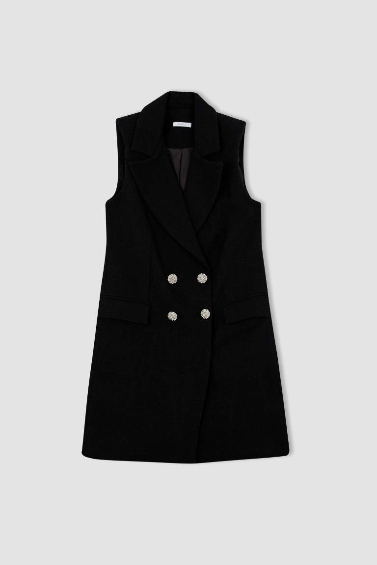 A Kesim Ceket Yaka Tweed Kısa Kollu Mini Elbise