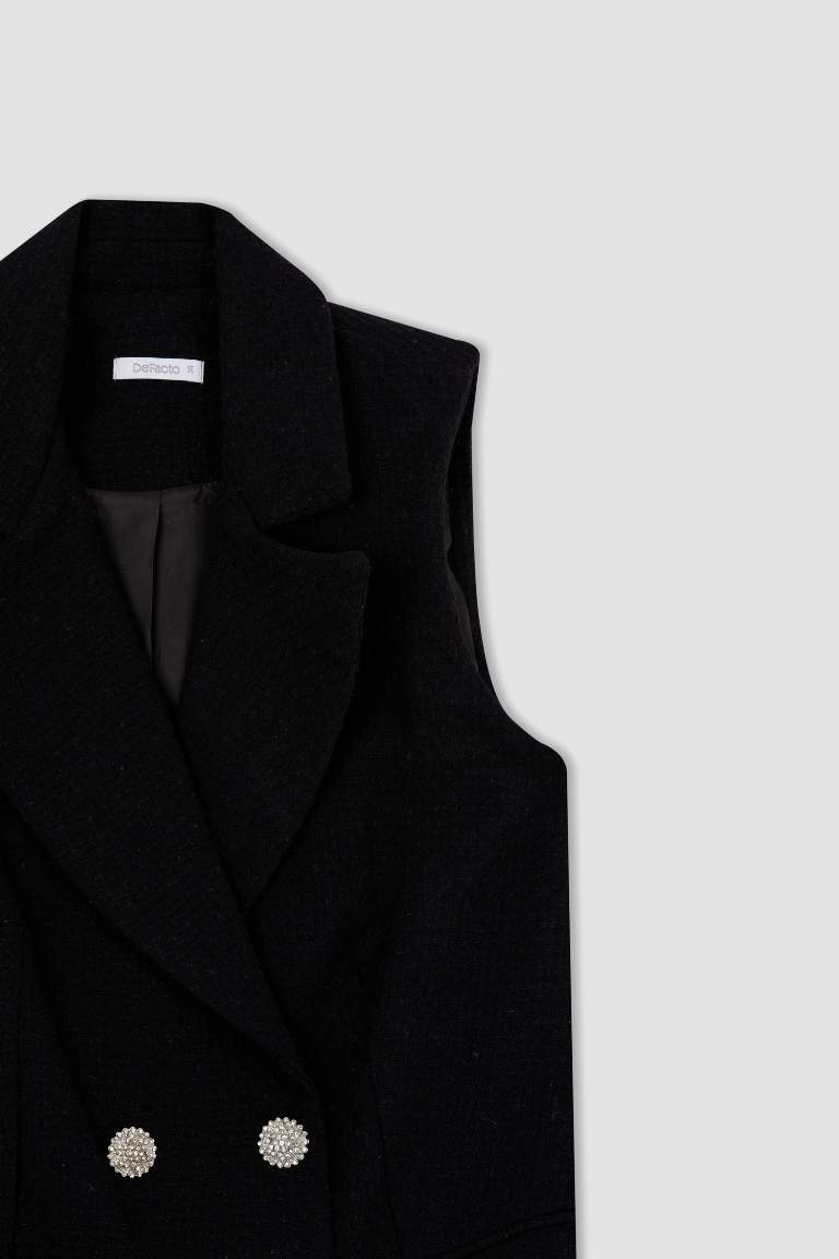 A Kesim Ceket Yaka Tweed Kısa Kollu Mini Elbise
