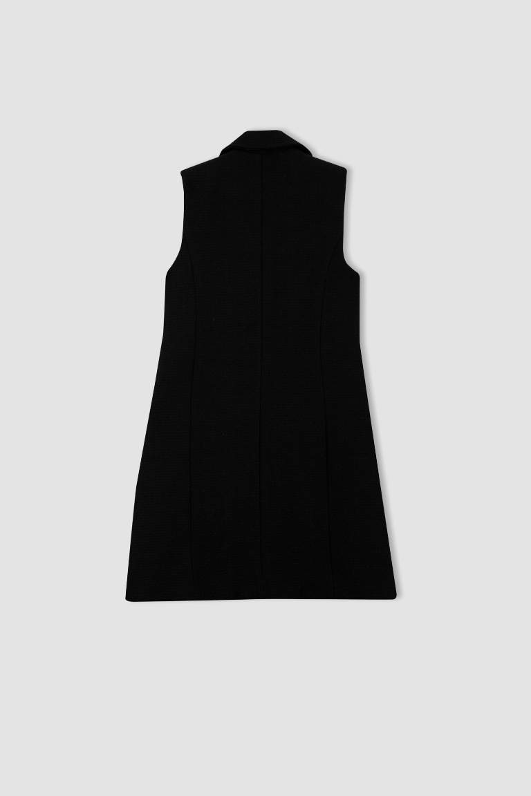 A Kesim Ceket Yaka Tweed Kısa Kollu Mini Elbise