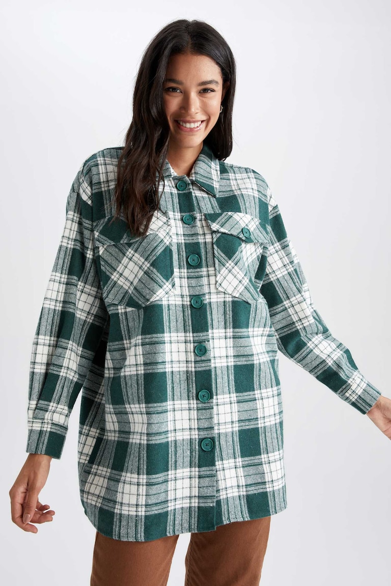 Chemisier Flanelle à Carreaux Pour Femme - Tunique Manches Longues Oversize - Coton/Lin - Style Décontracté