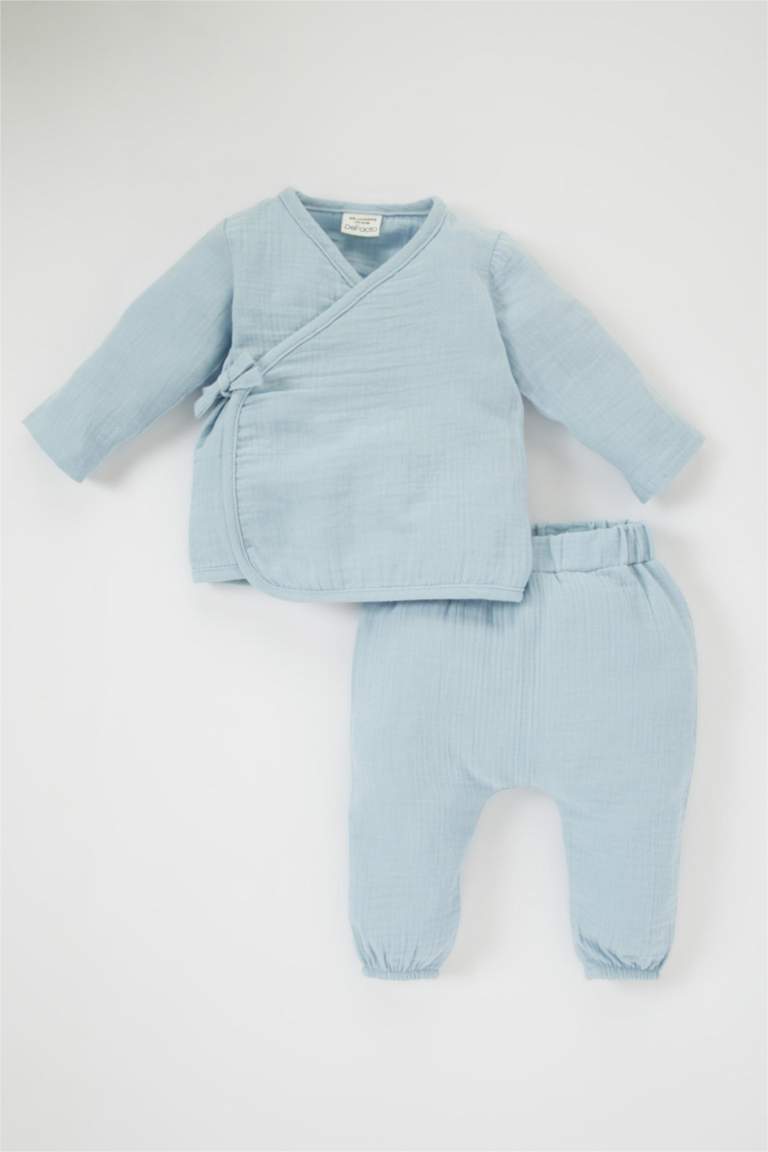 Blue BABY BOY Baby Boy Long Sleeve Muslin Top & Bottom 2-piece Set ...
