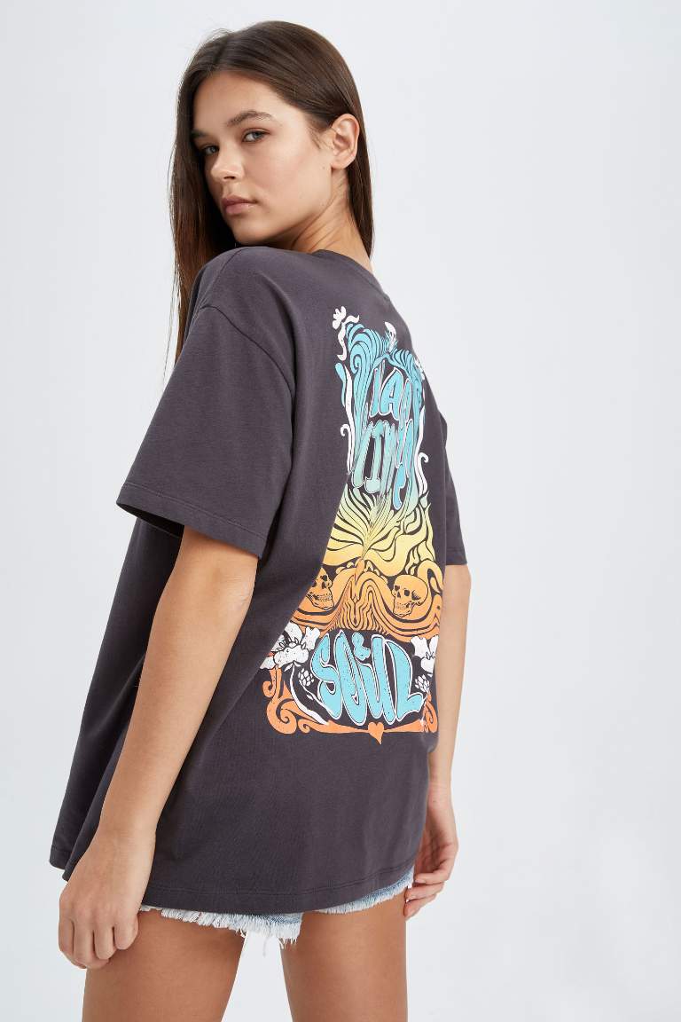 Coool Oversize Fit Bisiklet Yaka Sırt Baskılı Kısa Kollu %100 Pamuk Tişört