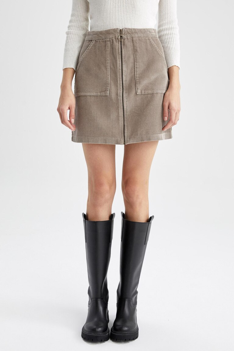 CMTOP Jupe Courte Femme Taille Haute Velours Côtelé – Mini Jupe A-Line Automne Hiver Chic Décontractée Avec Poches, Élégante Et Tendance