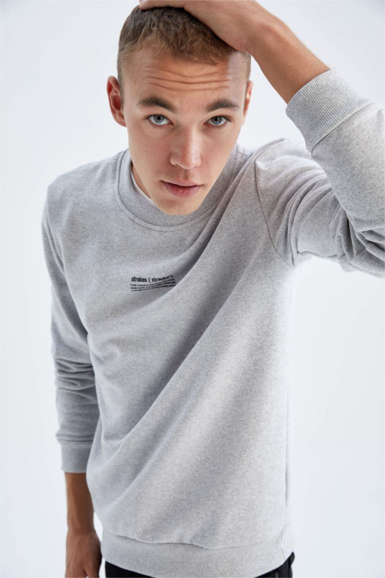 Grey MAN Slim Fit Printed Sweatshirt 2702772 DeFacto