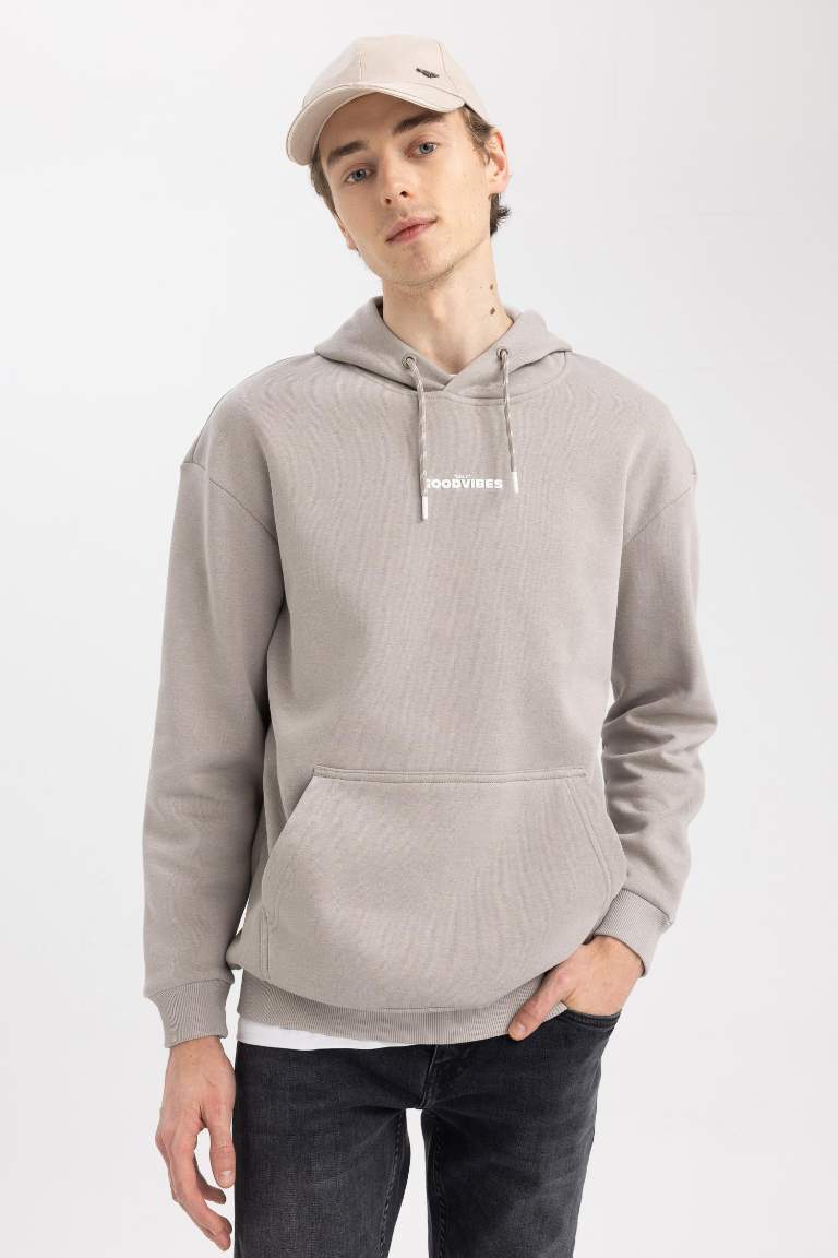 Boxy Fit Kapüşonlu Baskılı Sweatshirt