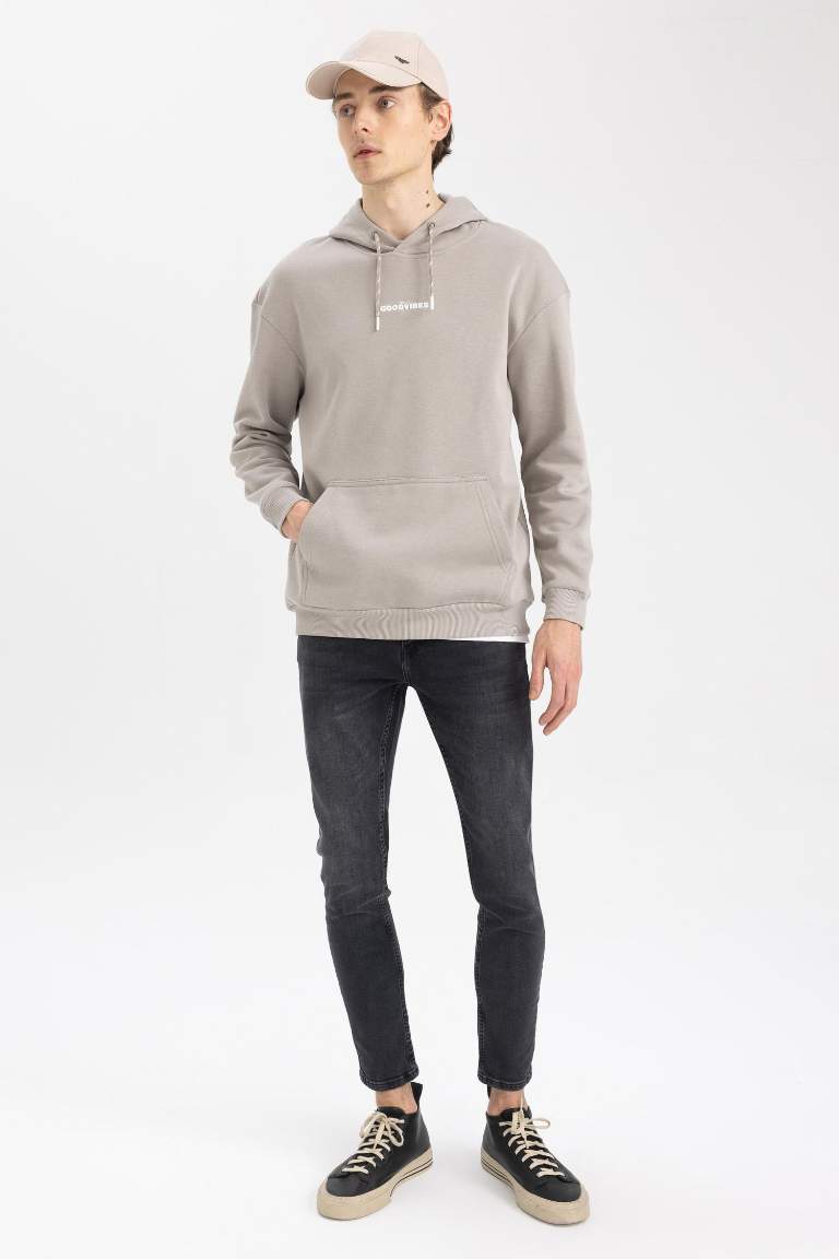 Boxy Fit Kapüşonlu Baskılı Sweatshirt