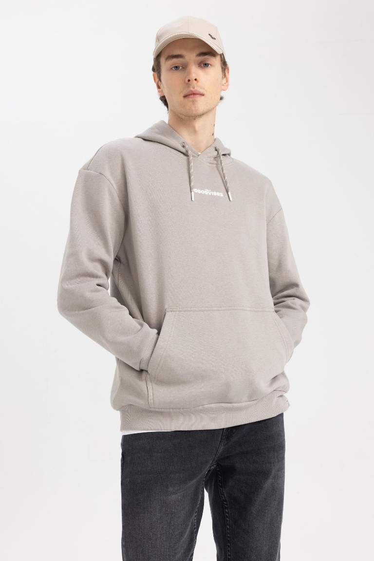 Boxy Fit Kapüşonlu Baskılı Sweatshirt