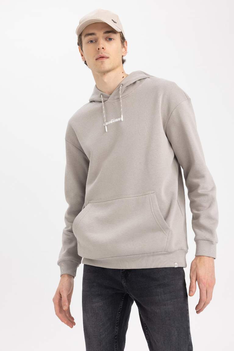 Boxy Fit Kapüşonlu Baskılı Sweatshirt