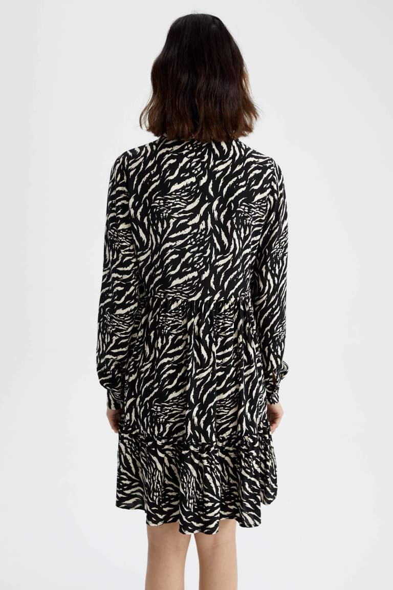 Shirt Collar Zebra Long Sleeve Mini Dress