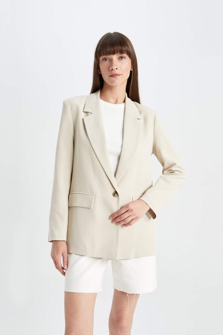 Oversize Fit Linen Blend Blazer Jacket