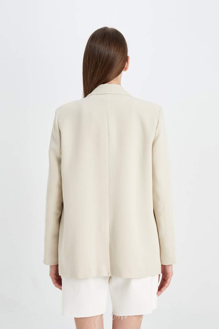 Oversize Fit Linen Blend Blazer Jacket