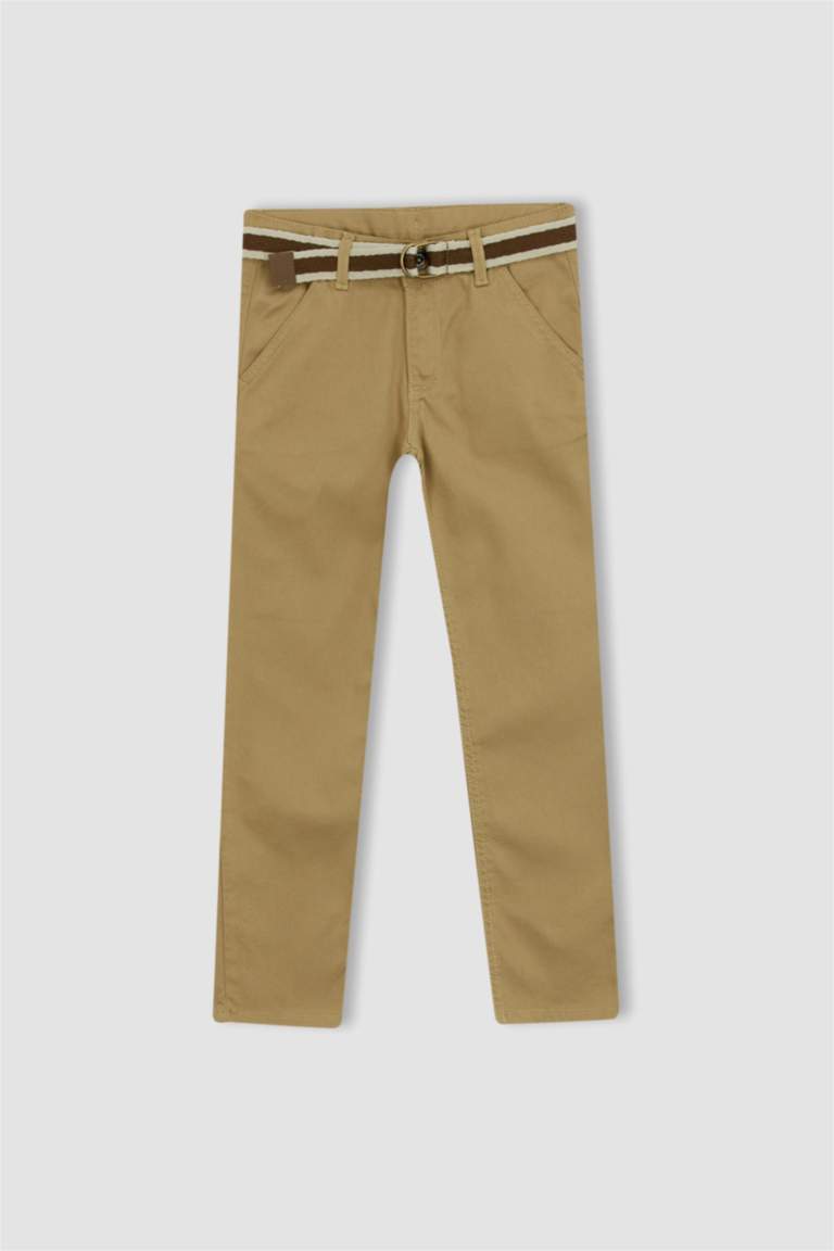 Beige BOYS & TEENS Boy Chino Pants with Belt Gift 2721799 DeFacto
