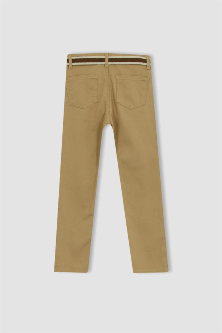 Beige BOYS & TEENS Boy Chino Pants with Belt Gift 2721799 DeFacto