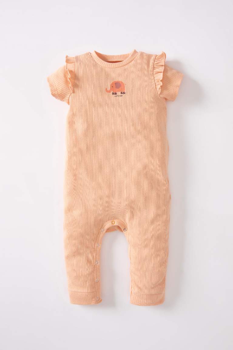 Baby Girl Newborn Animal Patterned Corduroy Camisole Jumpsuit