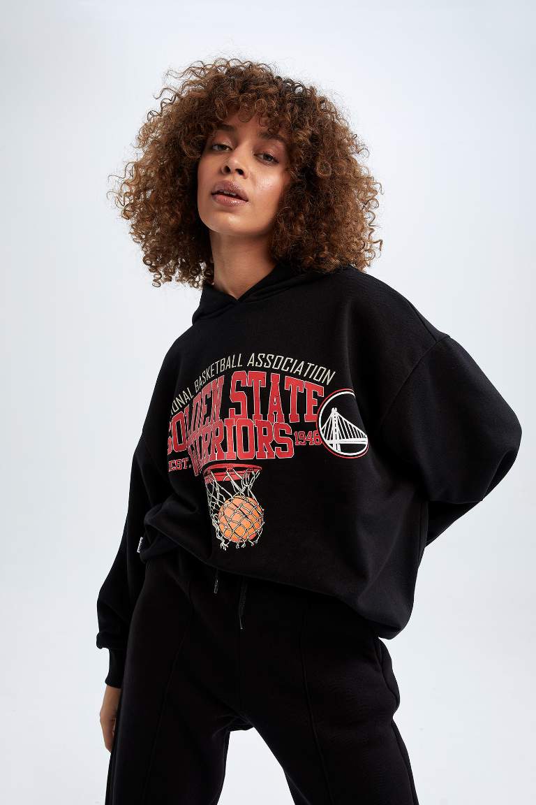 DeFactoFit NBA Golden State Warriors Oversize Kapüşonlu Sweatshirt