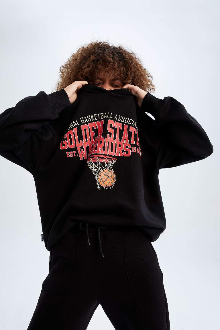 DeFactoFit NBA Golden State Warriors Oversize Kapüşonlu Sweatshirt