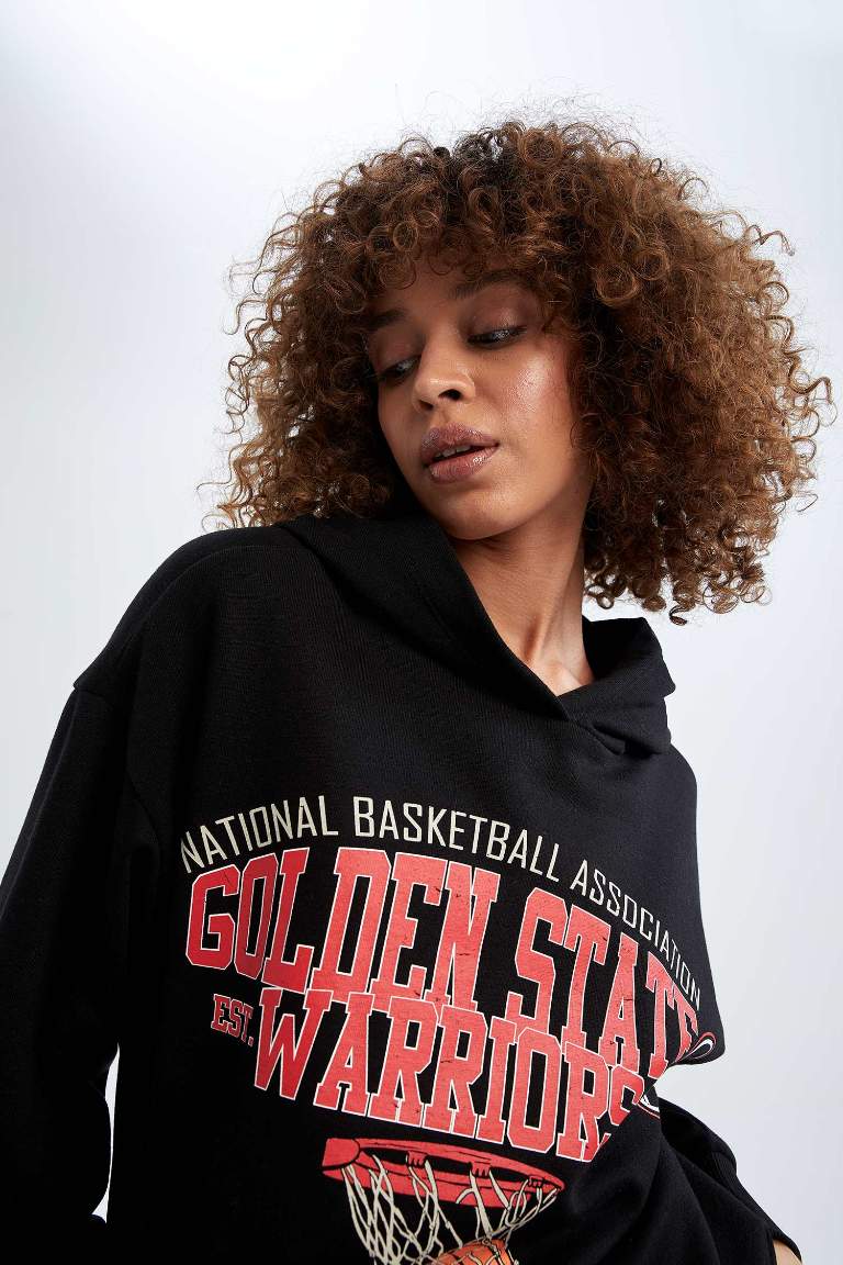 DeFactoFit NBA Golden State Warriors Oversize Kapüşonlu Sweatshirt